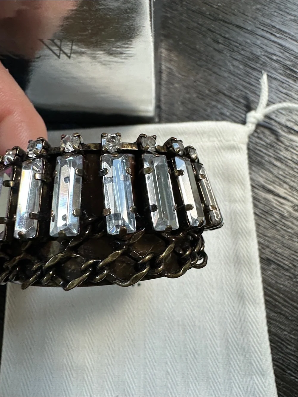 J. Crew antique brass & Crystal Fenton Fallon Cuff 100% auth J.CREW.
